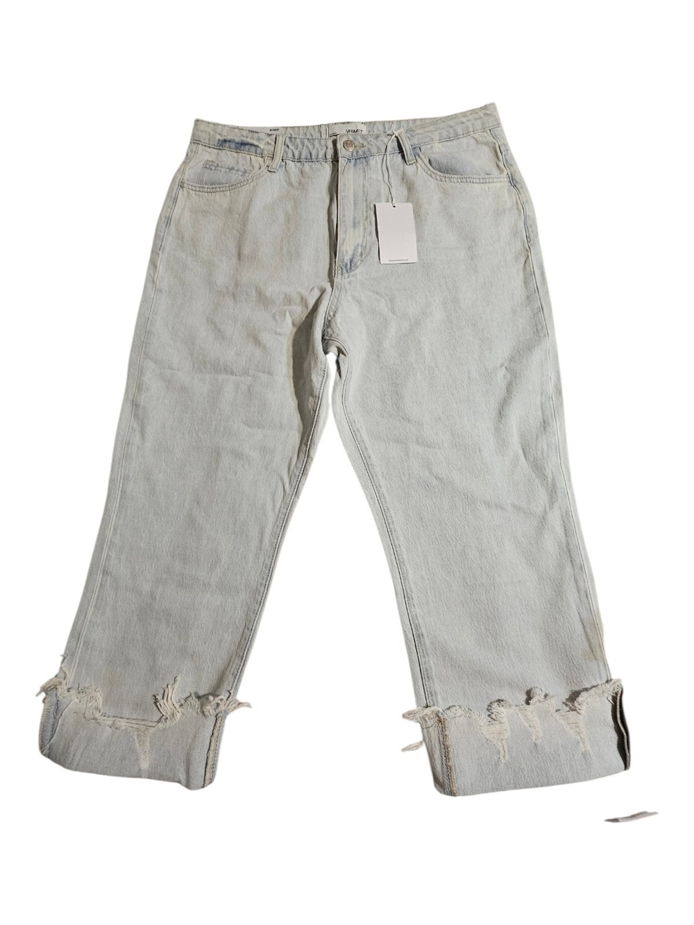 Vervet Super High-Rise Straight Light Wash Cropped Distressed Hem Women’s Jeans